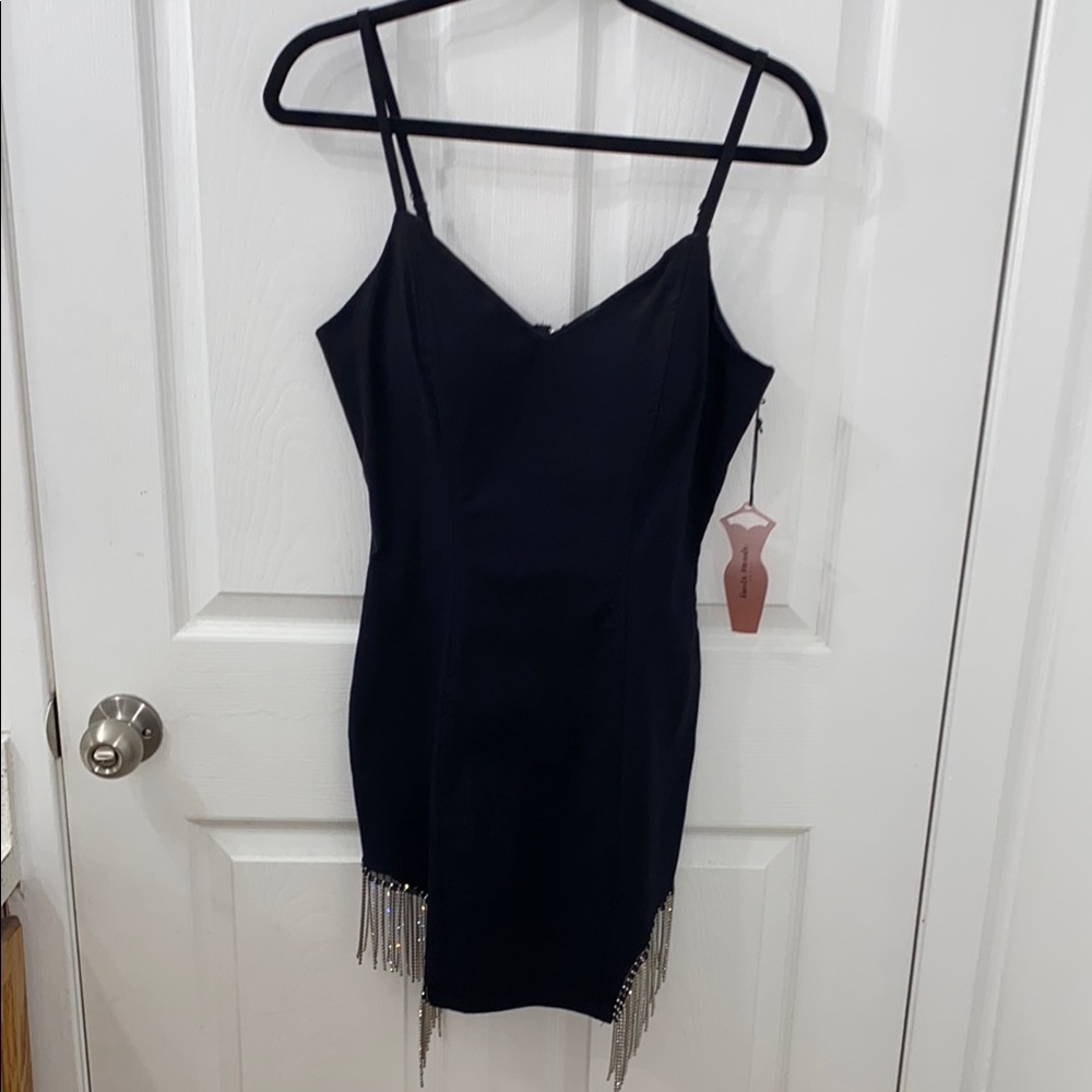 Haute Monde Black Mini Dress with Silver Fringe